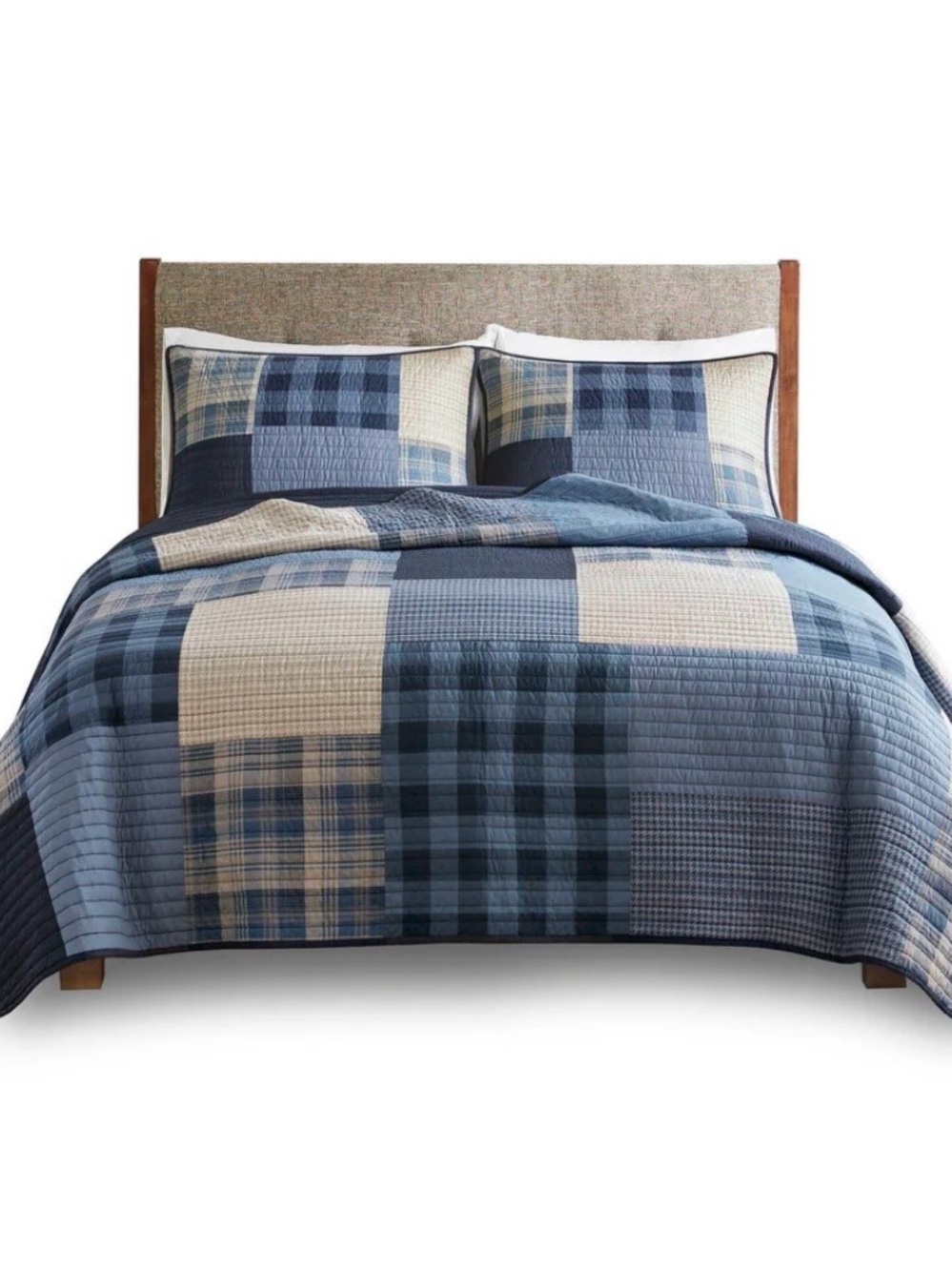 Woolrich Blue and Cream Patchwork Quilt